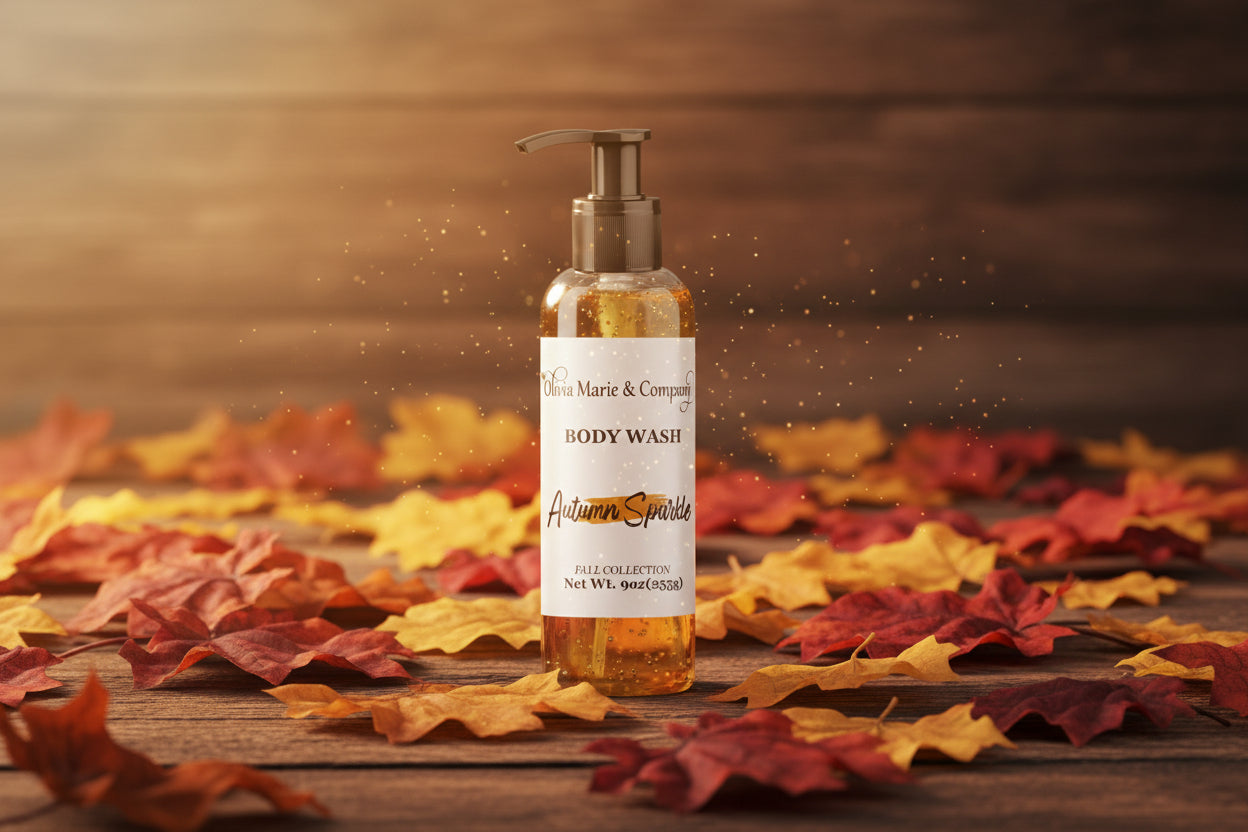 Body wash bottle with pump on a marble background