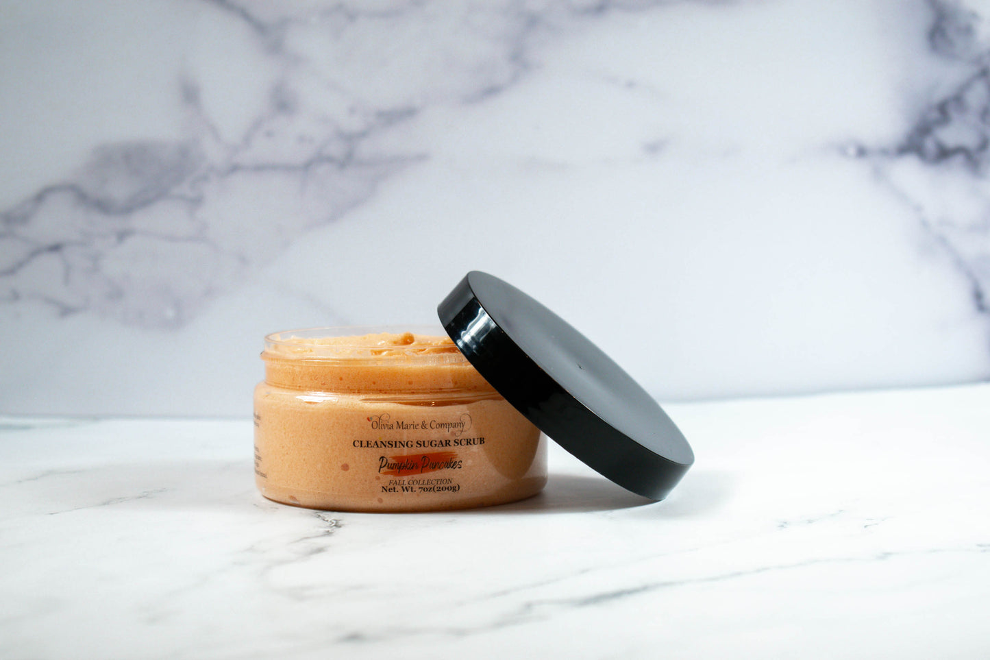 Pumpkin pancakes sugar scrub color light orange.
