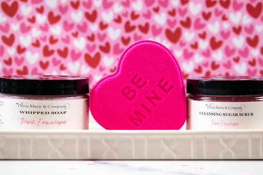 Bright Crush Set – Whipped Soap, Sugar Scrub & Bath Bomb – Pink Envelope Scent